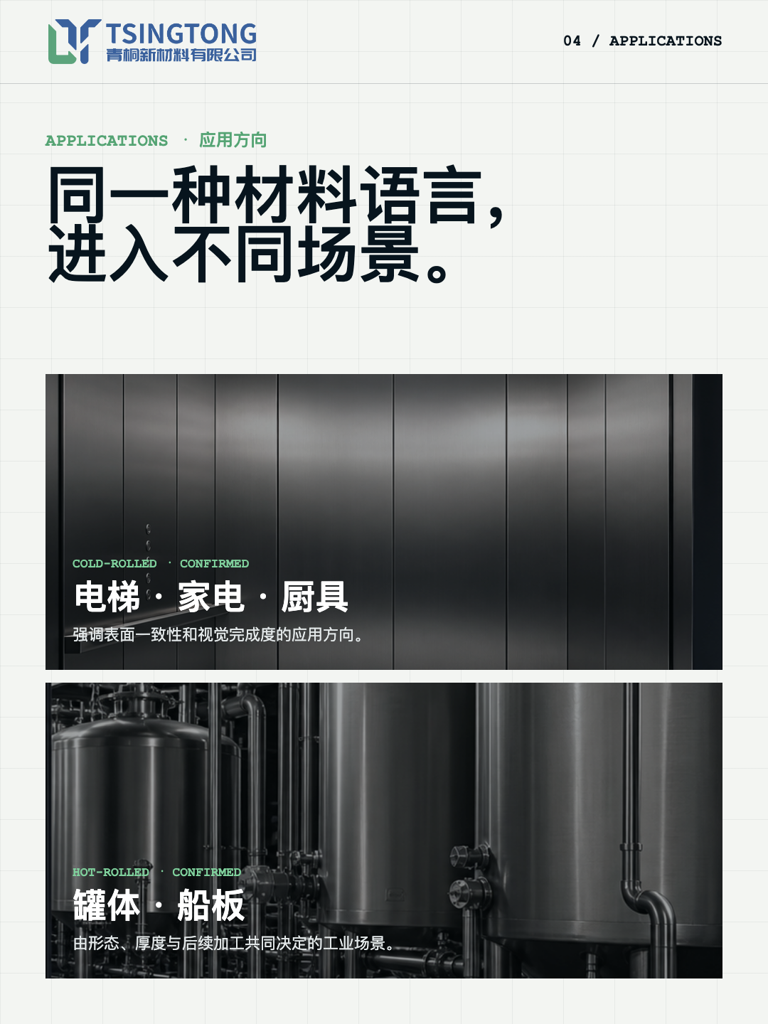 TSINGTONG 手机端竖版案例画板:冷轧与热轧应用方向